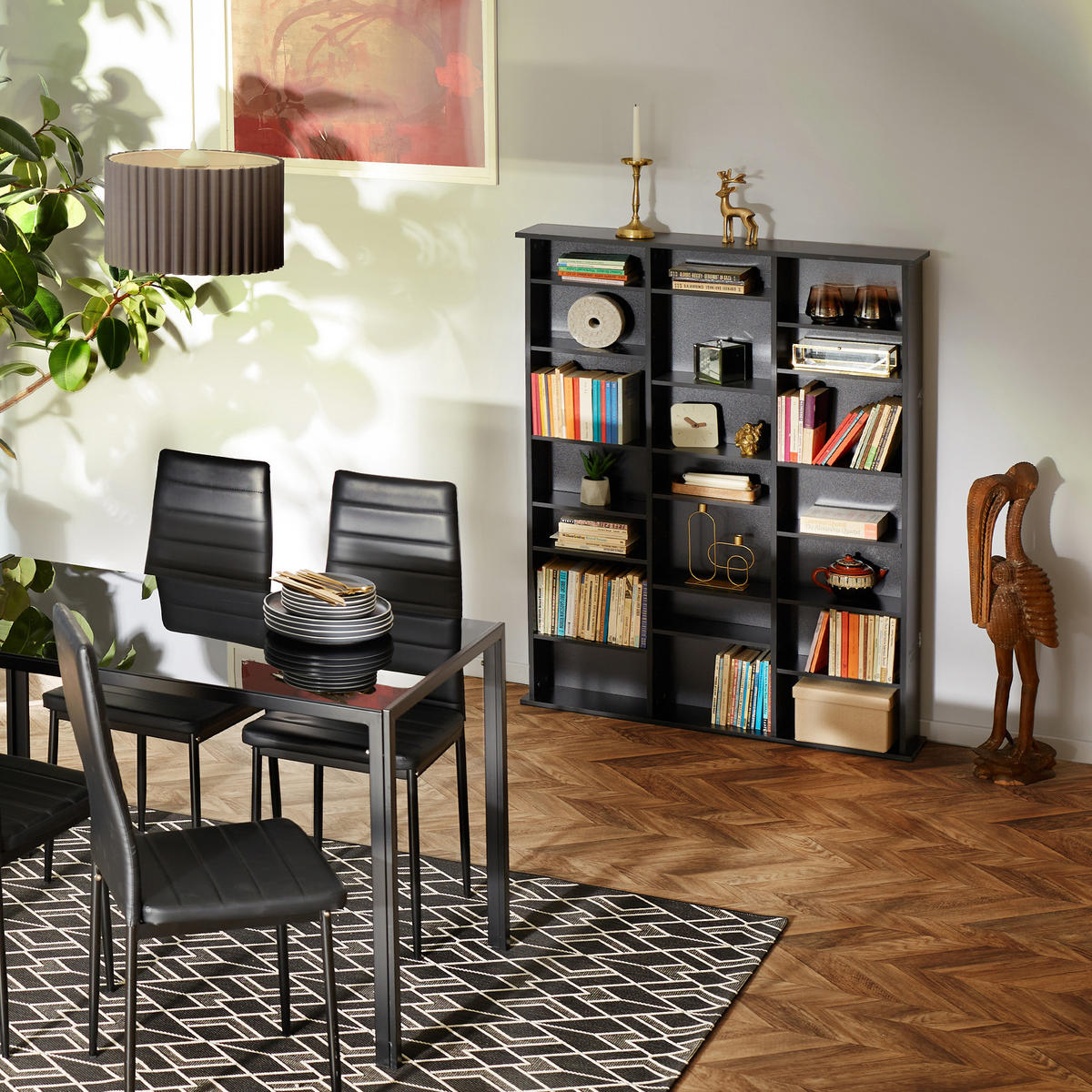 CD/DVD Regal Stevie,105,5 x 19 x 136,5 cm,schwarz - Schwarz, Holz (19/136.5/105.5cm) - tectake