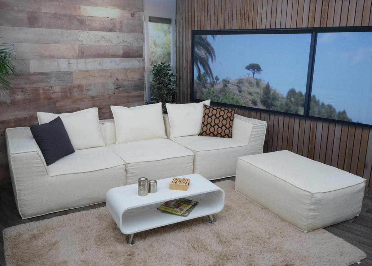 2-SEDEŽNA ZOFANJA Krema bela - bela, tekstil (194/63/97cm) - MCW