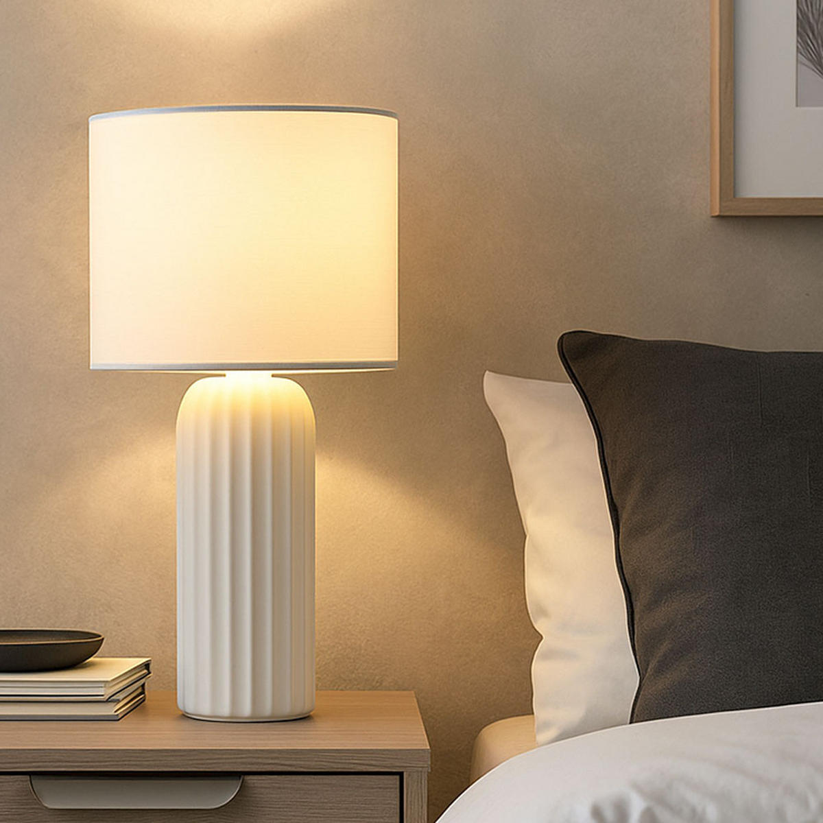 TISCHLEUCHTE Keramik Weiß - Weiß, Textil (20/20/36cm)