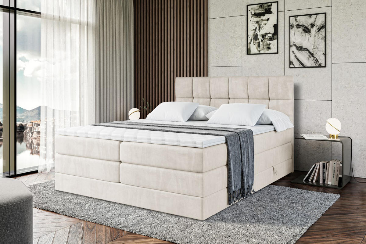 BOXSPRINGBETT RICAR KING - 200x200 - H3/H4 - Ecru - Ecru, Holzwerkstoff (200/200cm) - ALTDECOR