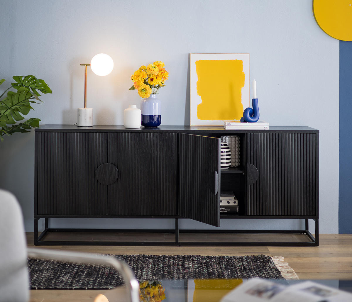 SIDEBOARD - MDF / Metall - Eiche - Eichefarben/Schwarz, Holzwerkstoff/Metall (180/75/40cm) - home24