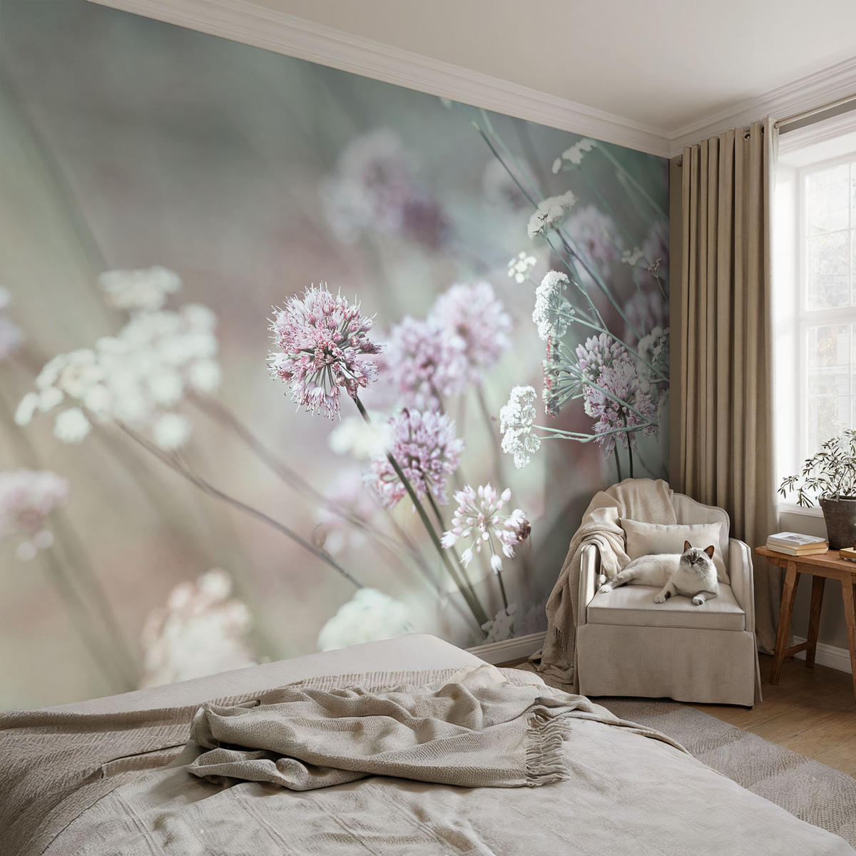 FOTOTAPETE 104x70 cm - Wildblumen - Weiß, Textil (104/70cm) - Wallfluent