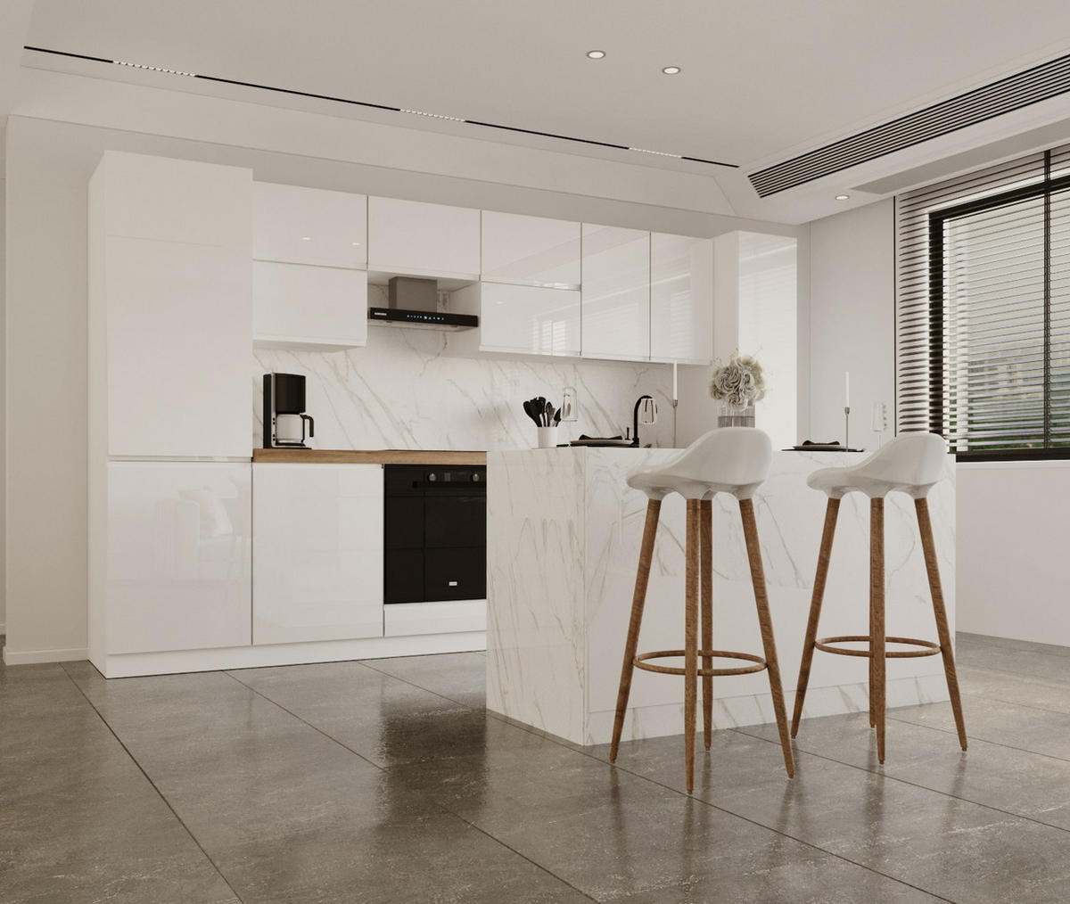 KÜCHENINSEL 360 cm - Aspen KA22-M360 - Weiß/Hochglanz - Weiß Hochglanz, Holz/Holzwerkstoff (360/212/58cm)