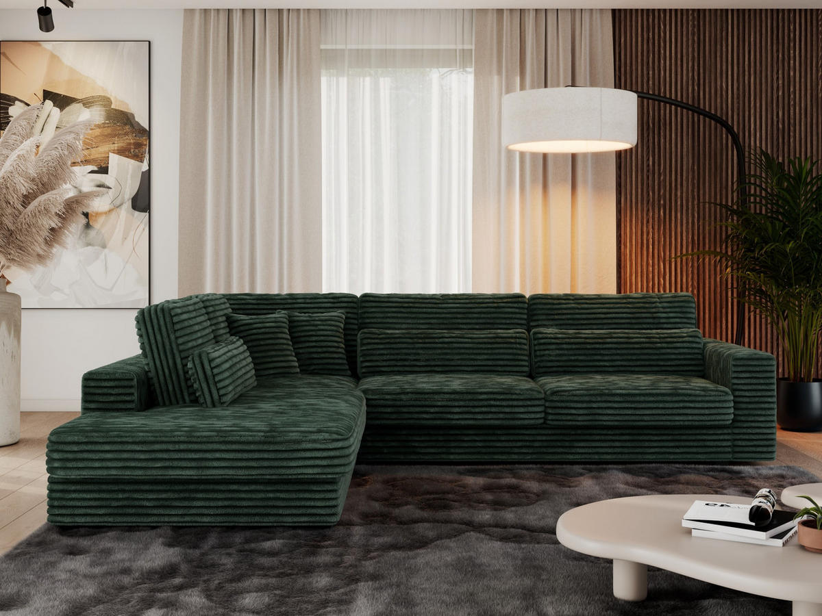 ECKSOFA Savona Grün breiter Cord - links - Schwarz/Grün, Kunststoff/Textil (316/249cm) - MKS