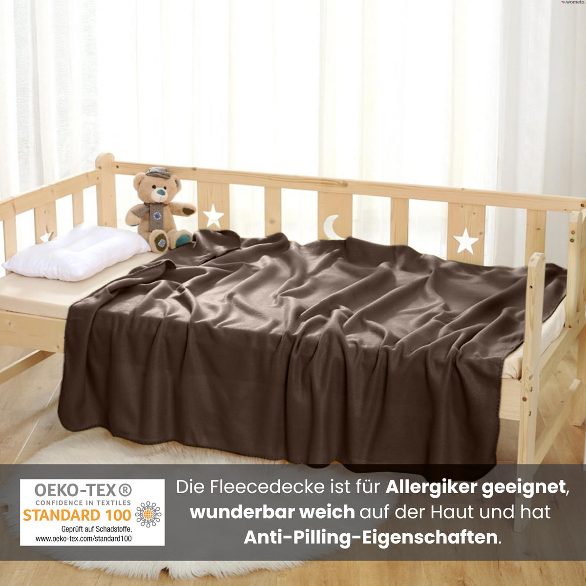 FLEECEDECKE 2er Set braun 130/160 cm Kettelrand Anti-Pilling - Braun, Textil (130/160cm) - wometo