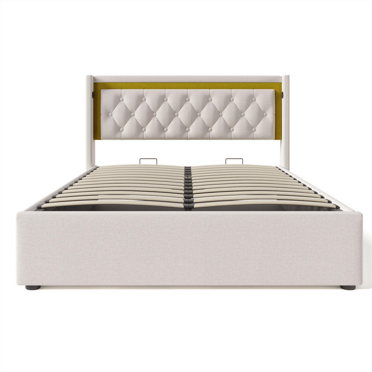 POLSTERBETT 140/200 cm in Beige mit USB Typ C Ladefunktion Kopfteil - Beige, Holz/Textil (140/200cm) - KOMHTOM