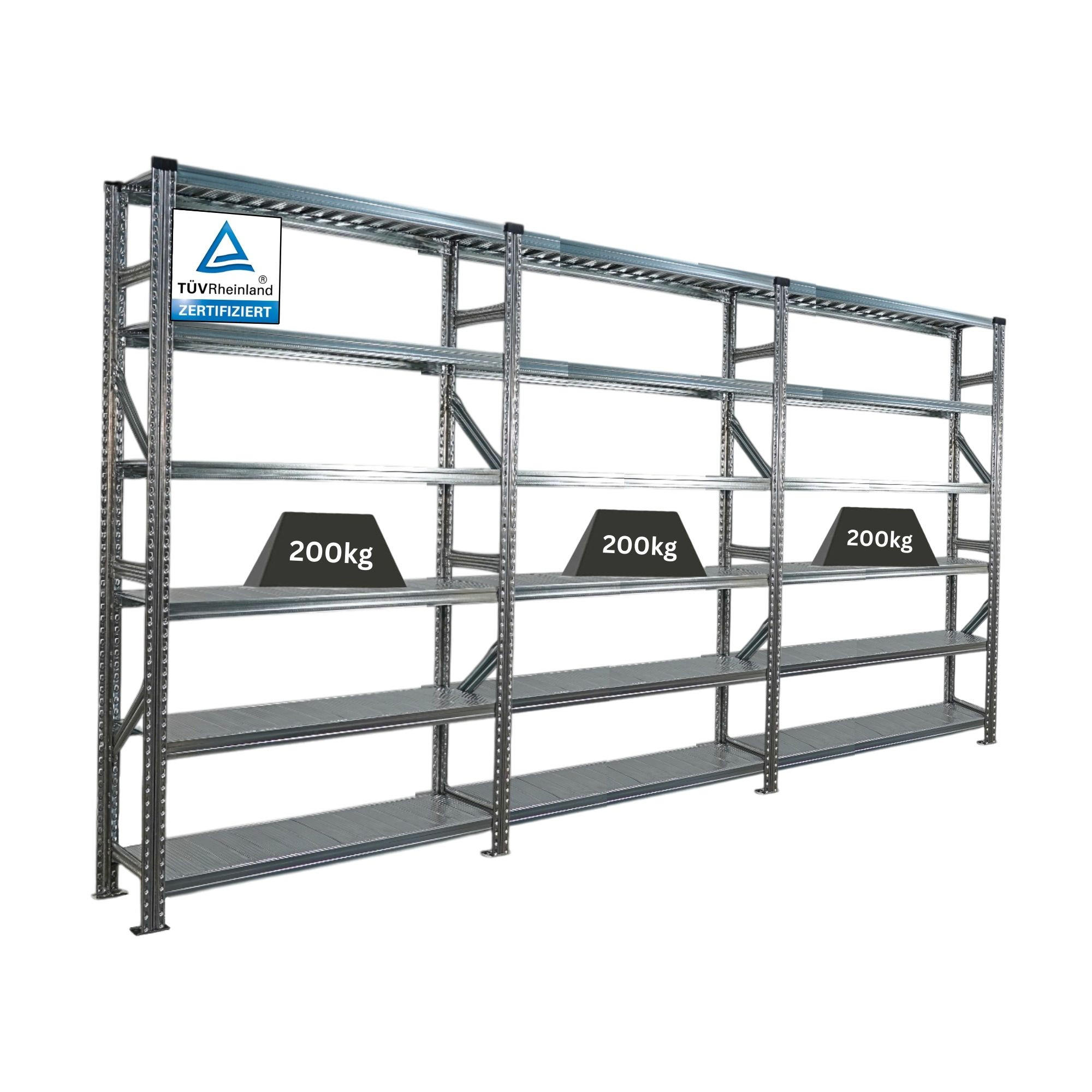 FACHBODENREGAL Proximo Stecksystem 210x360x32cm 6 Ebenen Beidseitig nutzbar Verzinkt - Silberfarben, Metall (360/210/32cm) - PROREGAL