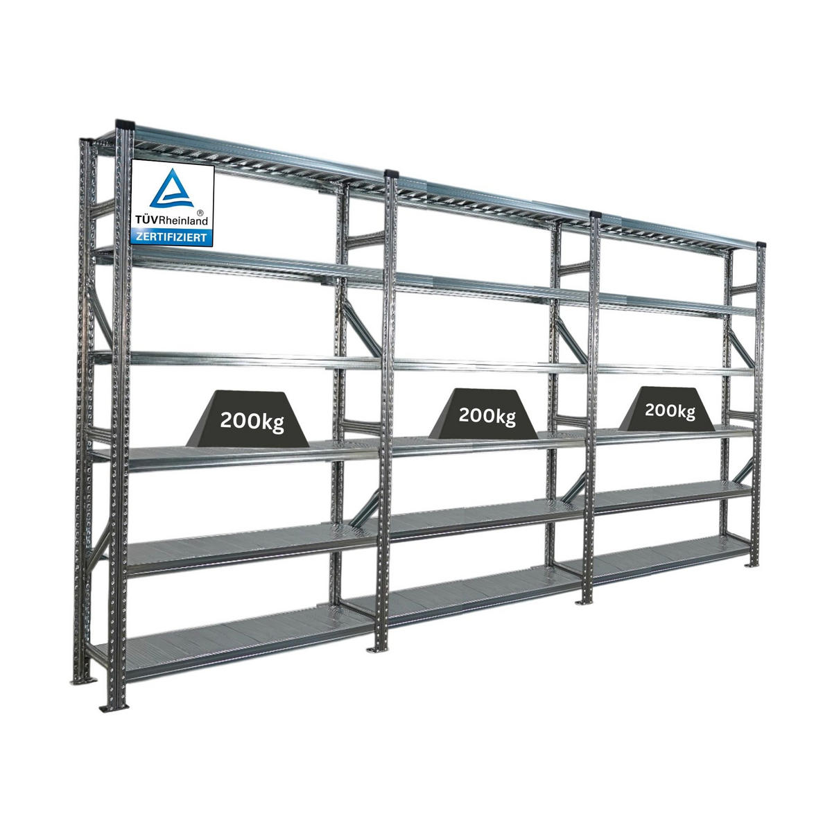 FACHBODENREGAL Proximo Stecksystem 210x360x32cm 6 Ebenen Beidseitig nutzbar Verzinkt - Silberfarben, Metall (360/210/32cm) - PROREGAL