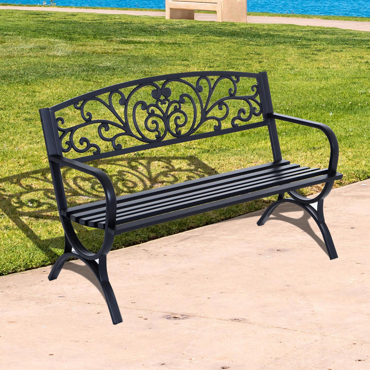 GARTENBANK, 127x60x85 cm, Metall, Schwarz - Schwarz, Metall (60/85/127cm) - Outsunny