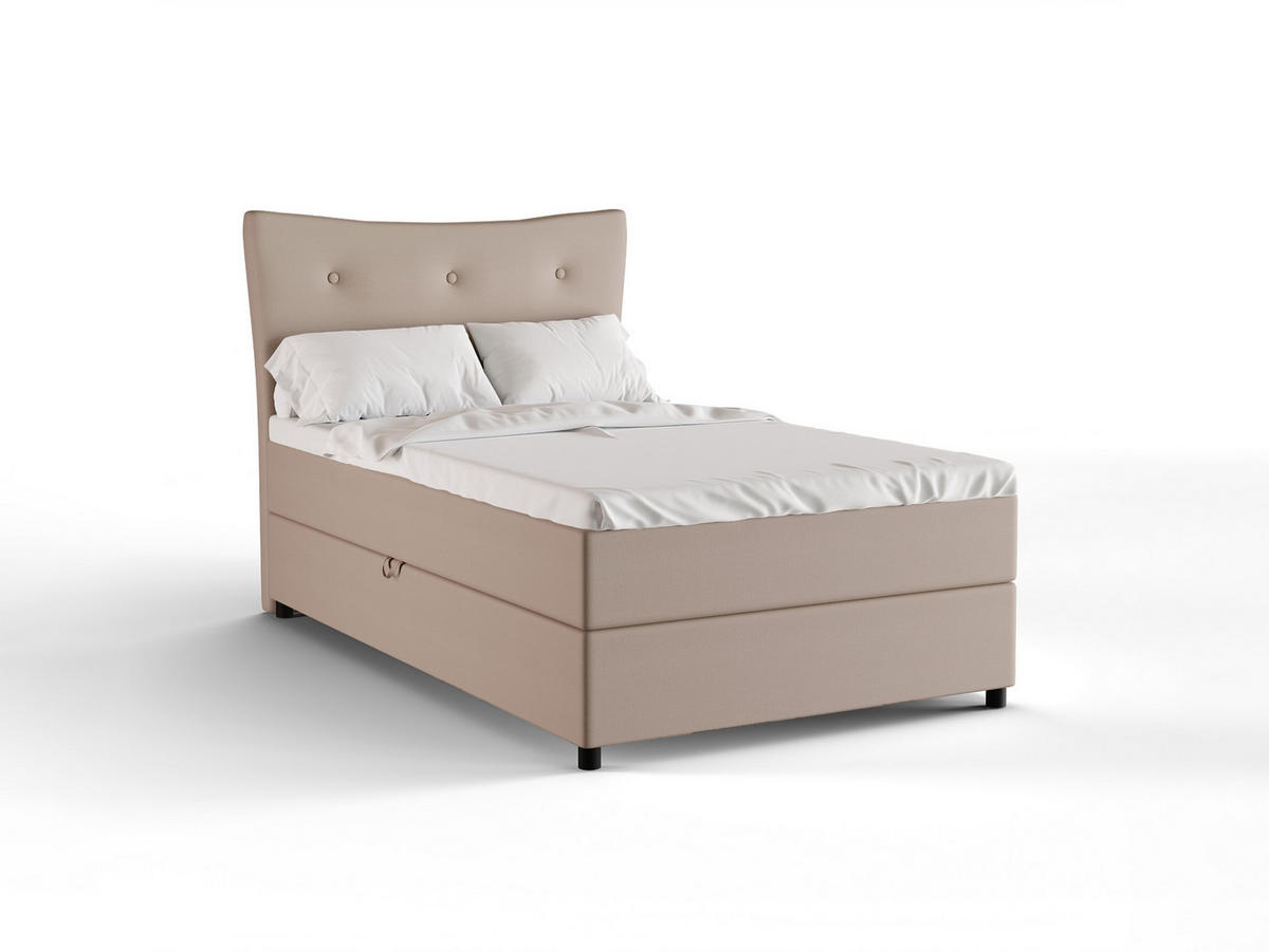 BOXBETT Nevada 120x200 cm Polsterbett mit hochwertiger Bonell-Matratze und Topper - cappuccino - Cappuccino, Holz (120/200cm) - Panda Möbel