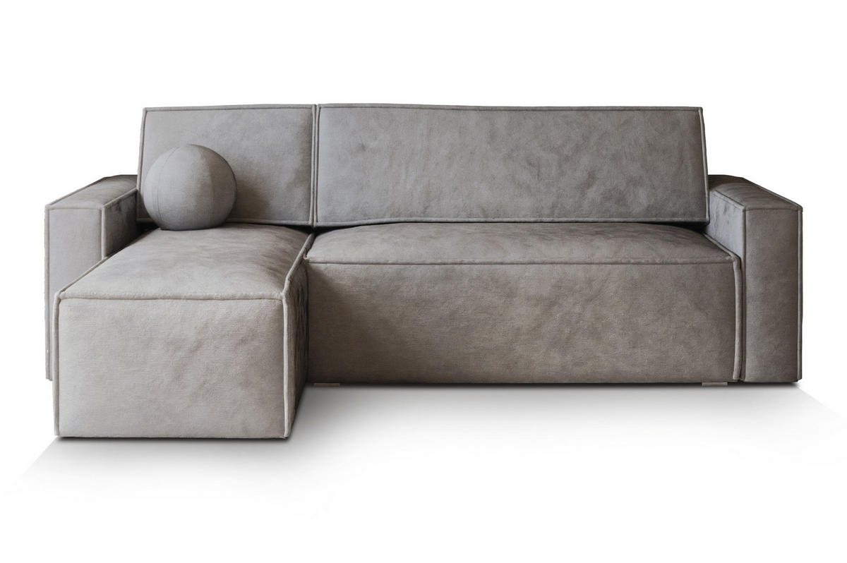 ECKSOFA RAVELO M Hellgrau Velours-Stoff mit Schlaffunktion - Hellgrau, Holz (240/140cm) - MASSENO