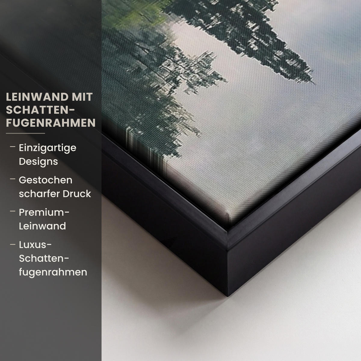 LEINWAND Bilder mit Rahmen - Natur - Bäume - Berge - See - Wasser - 50x70 - Hellgrün, Textil (50/70cm) - MuchoWow