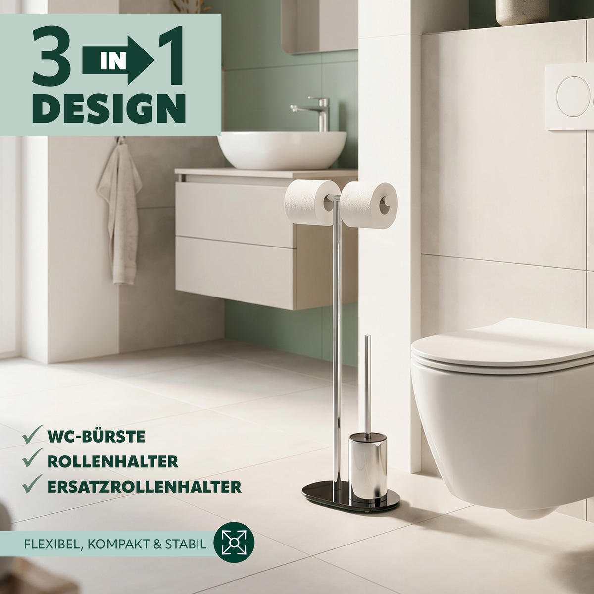 STAND-WC-GARNITUR, schwarz, Edelstahl - Schwarz, Metall (28.5/72.5/12cm) - bremermann