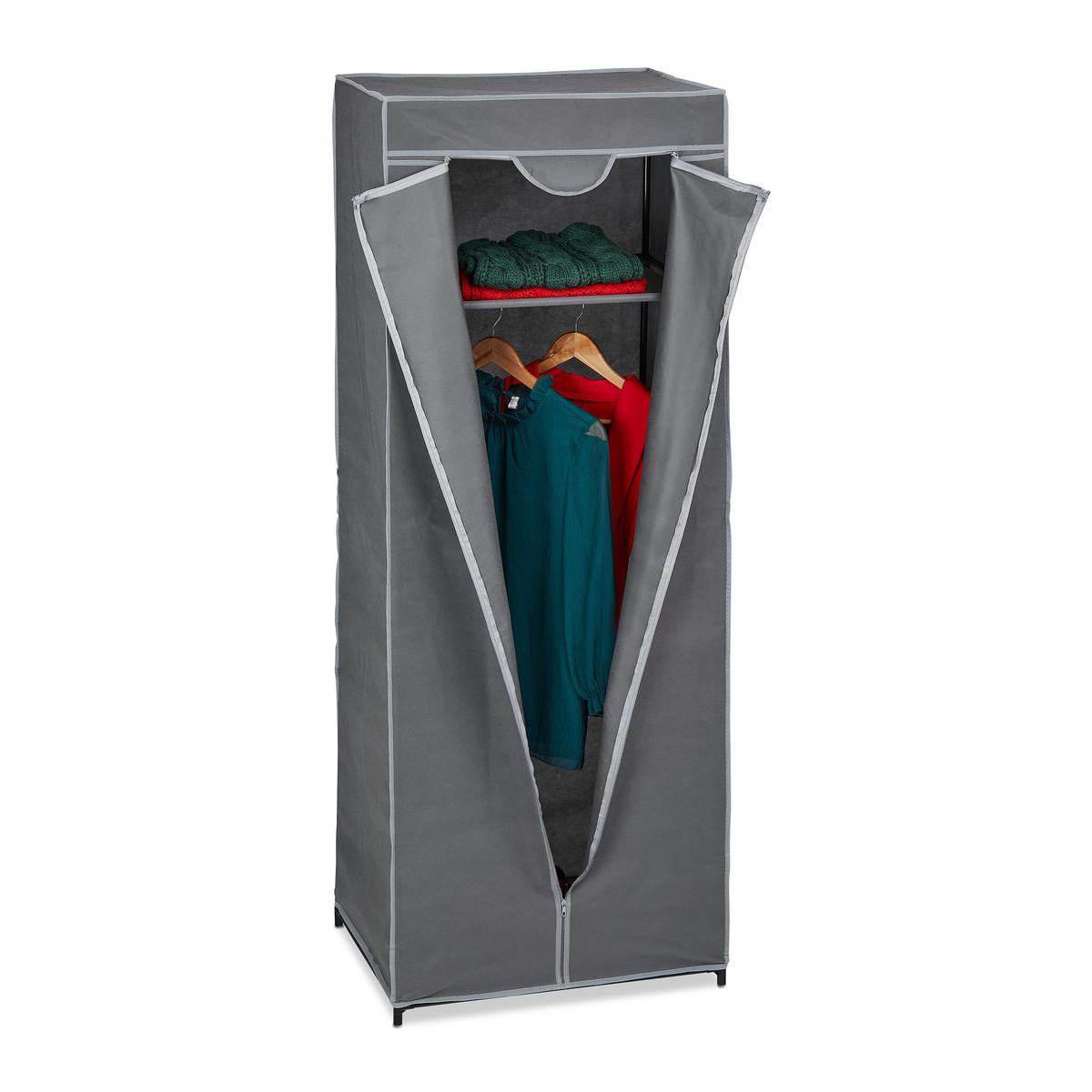 STOFFSCHRANK - Grau, Kunststoff/Textil (60/157/45cm) - Relaxdays