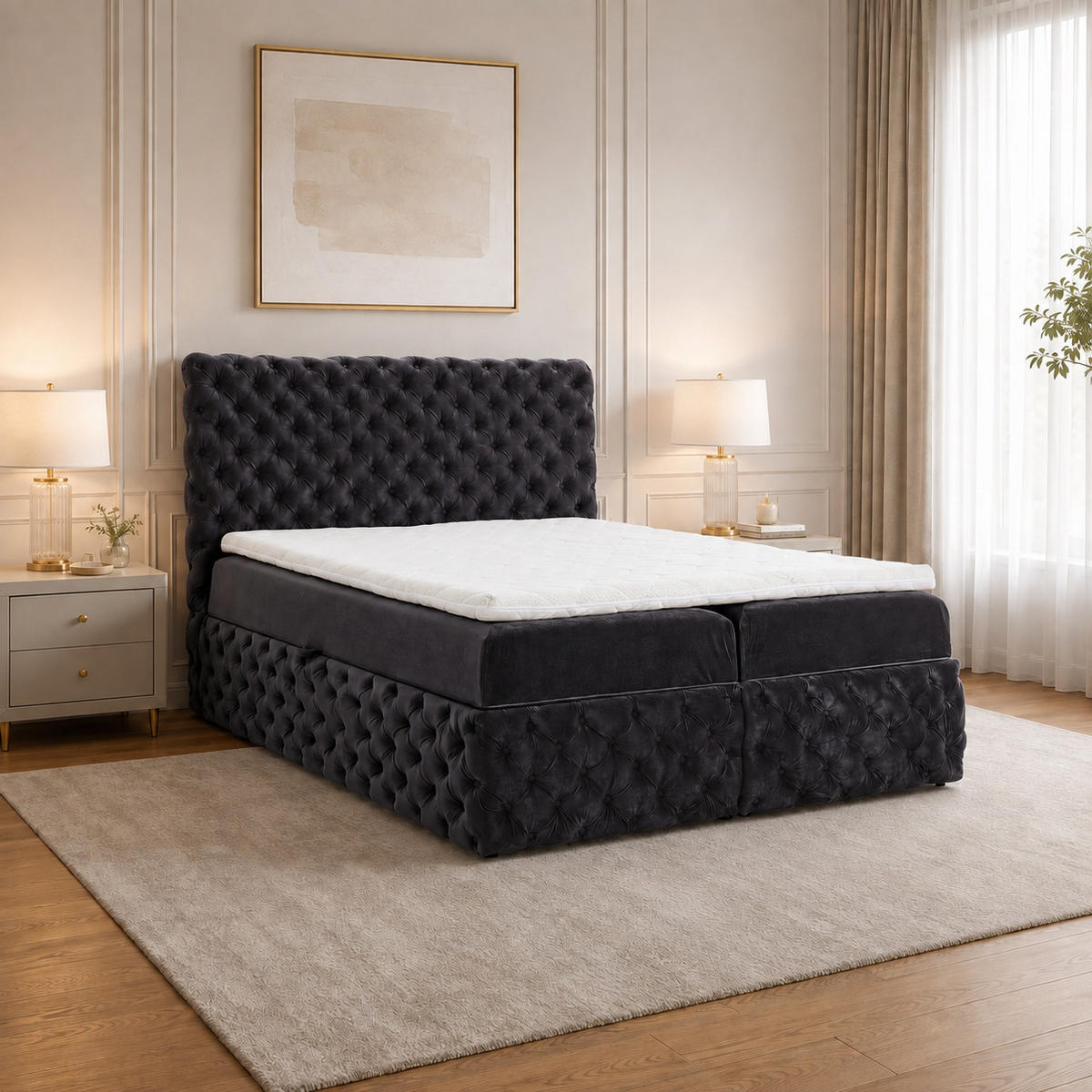 BOXBETT mit zwei Stauraum 120x200 cm in Graphit - Graphitfarben, Textil (120/200cm) - Home Collective