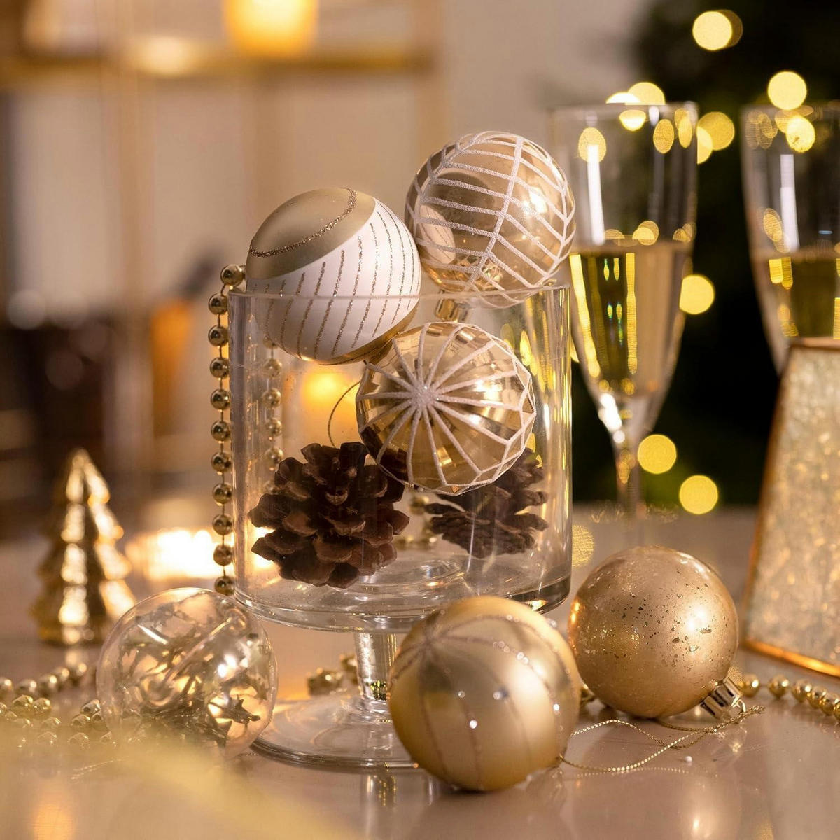 WEIHNACHTSKUGELN 16-teiliges Set 6 cm Weiß Gold Bruchsicher Kunststoff - Multicolor, Kunststoff (6/6/6cm)