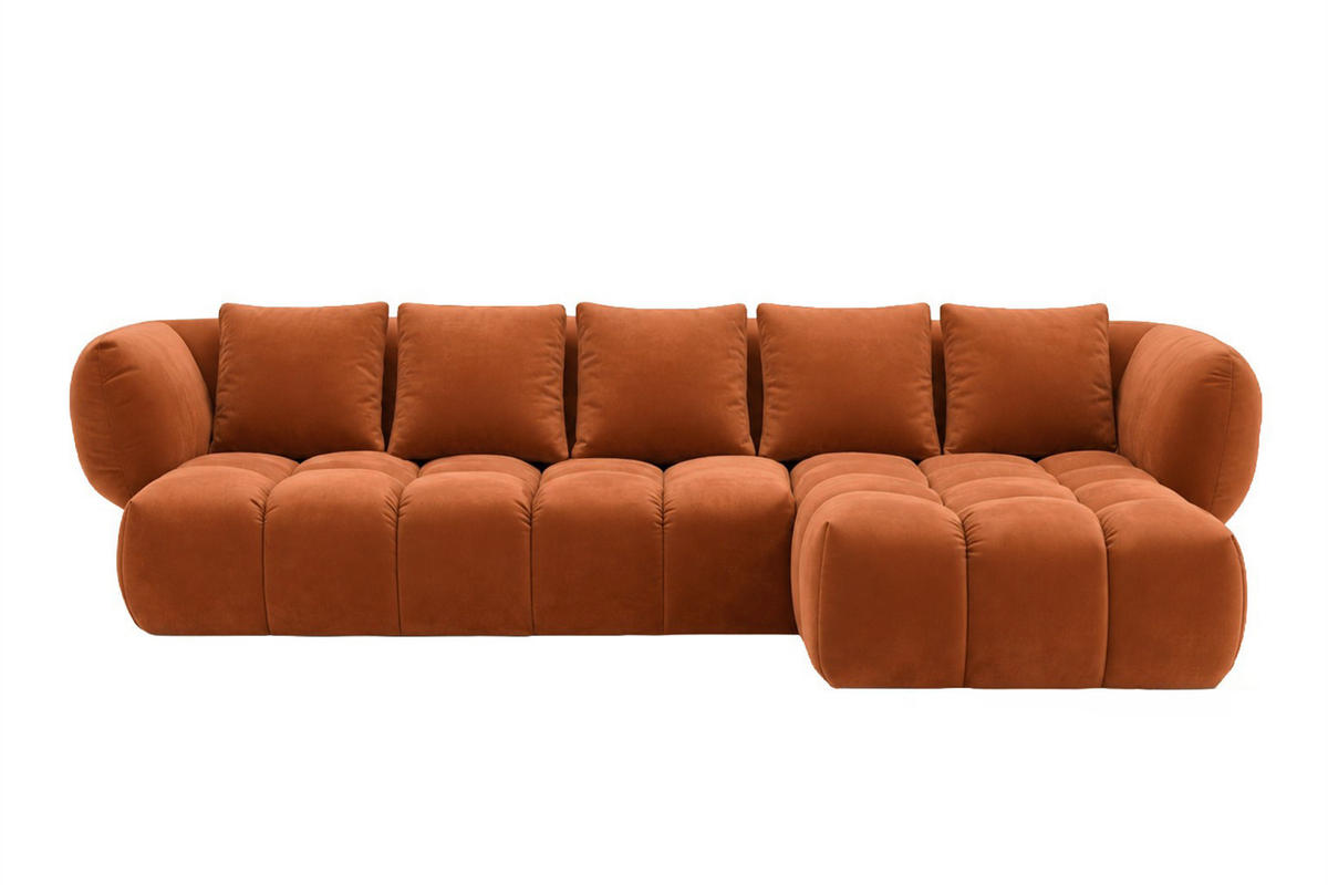 ECKSOFA L-Form, Veloursstoff Bluvel, Zimtfarbe, Rechts, SEVIO L - Orange, Holz (242/175cm) - Kaiser Möbel