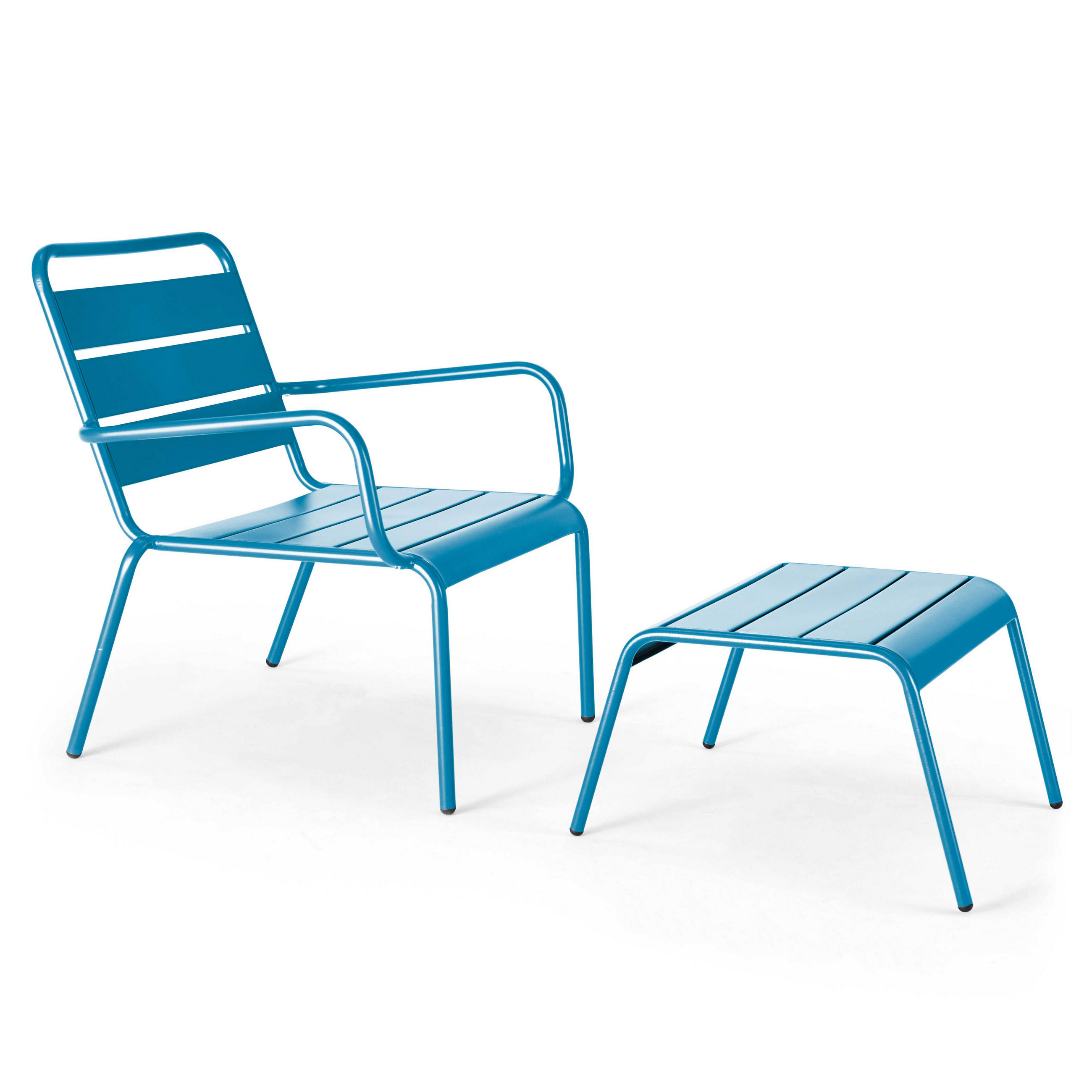 RELAXSESSEL MIT HOCKER, Pazifikblau - Dunkelblau, Metall (64/72/60cm) - Oviala