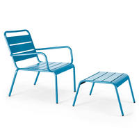 RELAXSESSEL MIT HOCKER, Pazifikblau - Dunkelblau, Metall (64/72/60cm) - Oviala