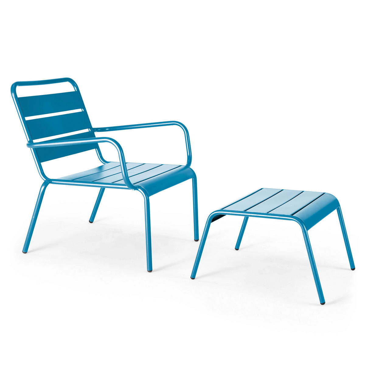 RELAXSESSEL MIT HOCKER, Pazifikblau - Dunkelblau, Metall (64/72/60cm) - Oviala