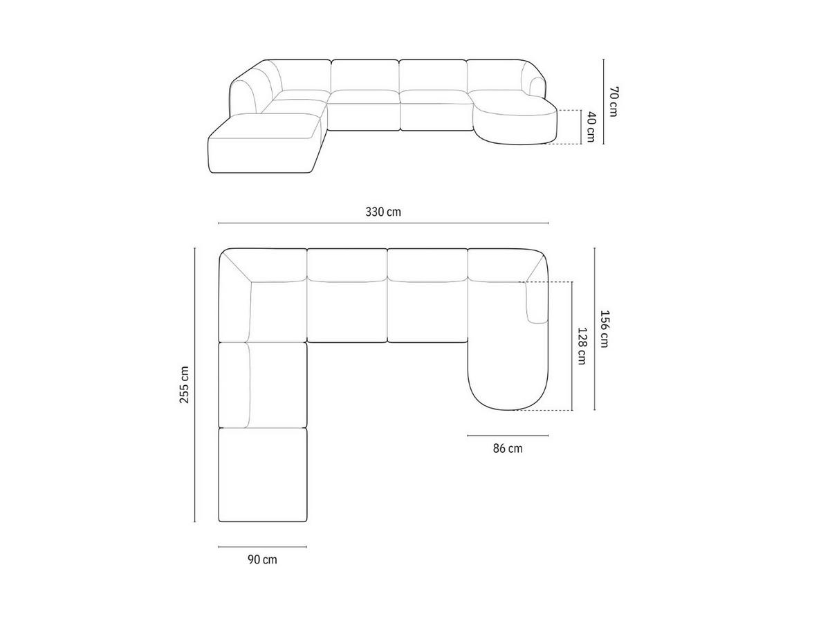 MODULARES-PANORAMASOFA links Campi aus strukturiertem Stoff leichtes beige 7 Sitzplätze - Creme, Textil (255/70/330cm) - Cosmopolitan Design