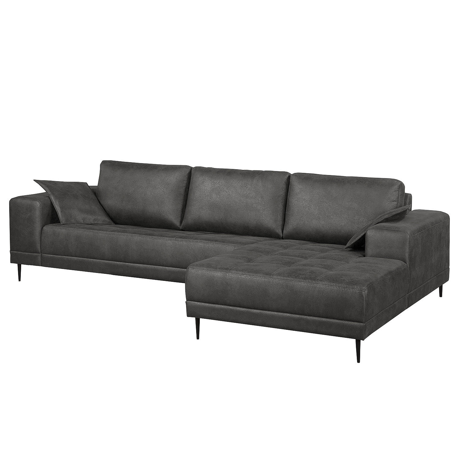ECKSOFA mit Ottomane - Antiklederlook - Grau, Textil (282/167cm) - home24