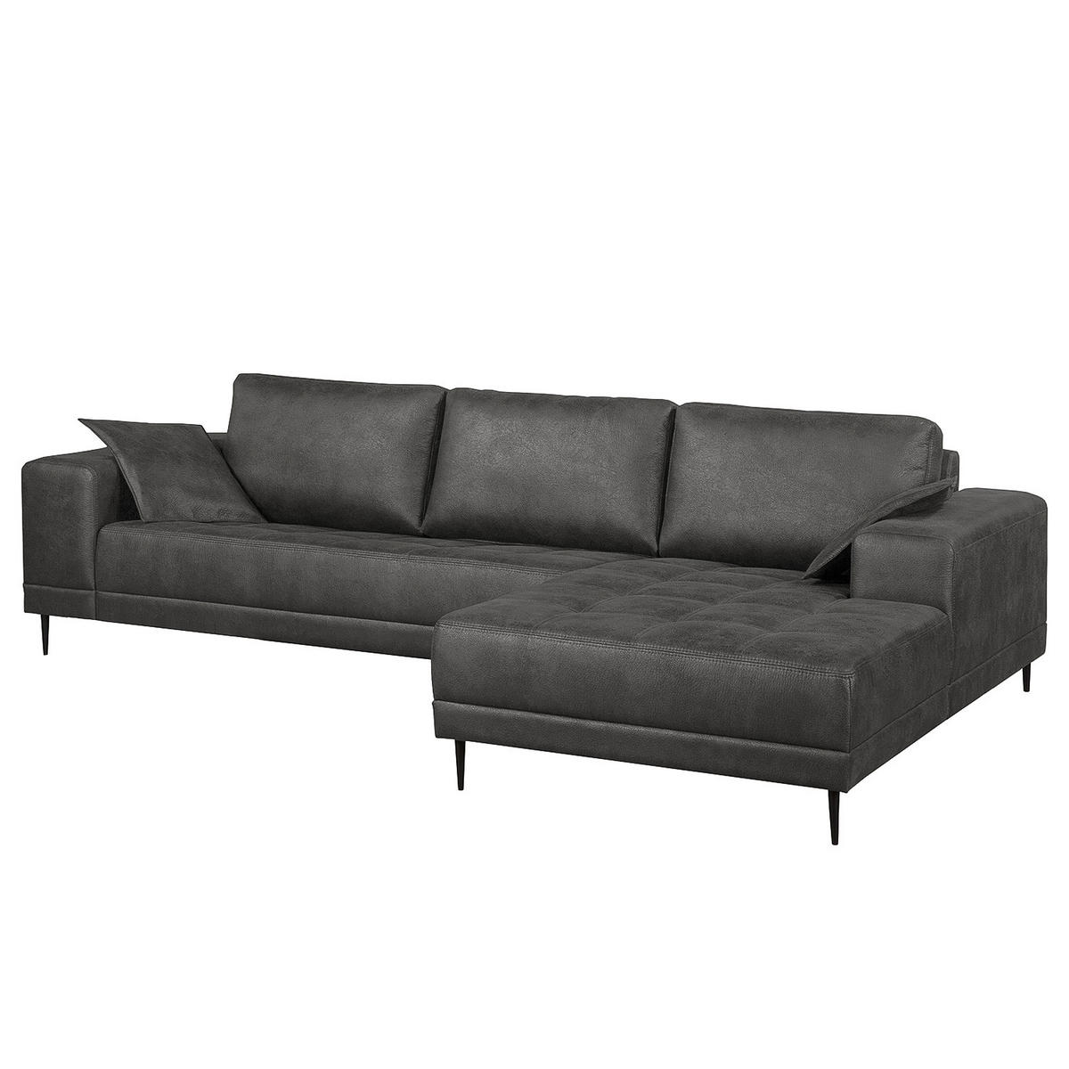 ECKSOFA mit Ottomane - Antiklederlook - Grau, Textil (282/167cm) - home24