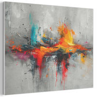 AKUSTIKBILD Moderne Kunst - Orange - Grau - Abstrakt Wandbild Wohnzimmer 100x70 cm - Hellgrau, Kunststoff (100/70/0.9cm) - MuchoWow