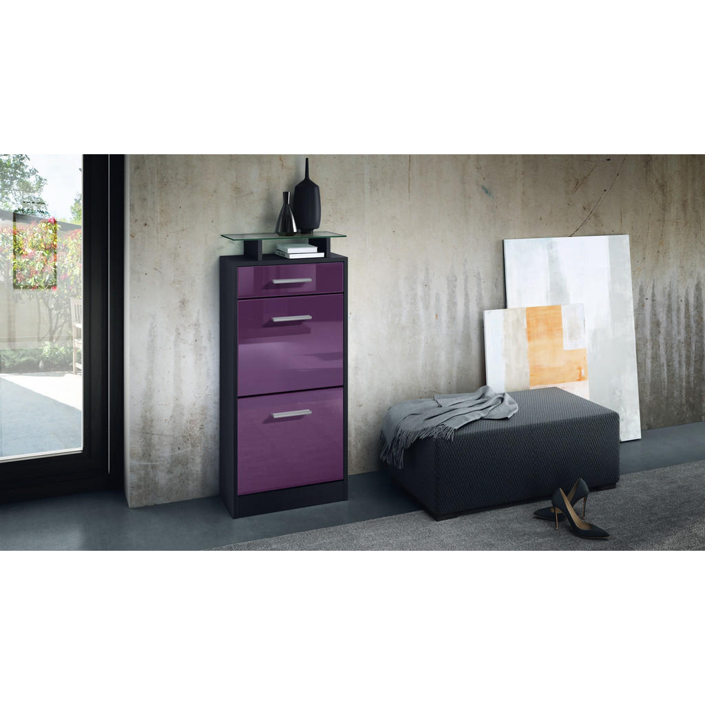Thumbnail - Vladon Schuhschrank, Brombeere, Holzwerkstoff, 46x104x23 cm, Garderobe, Schuhaufbewahrung, Schuhschränke