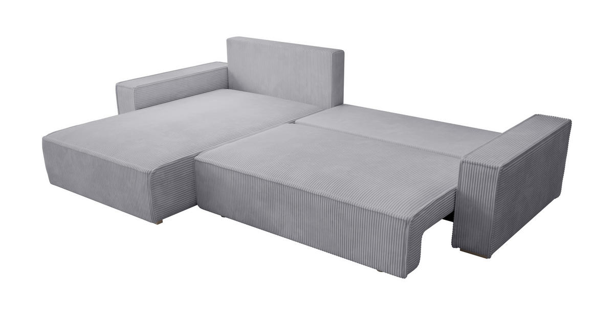 ECKSOFA Alice mit Bettkasten und Schlaffunktion, Cordstoff in L-Form - Grau, Textil (289/184cm)