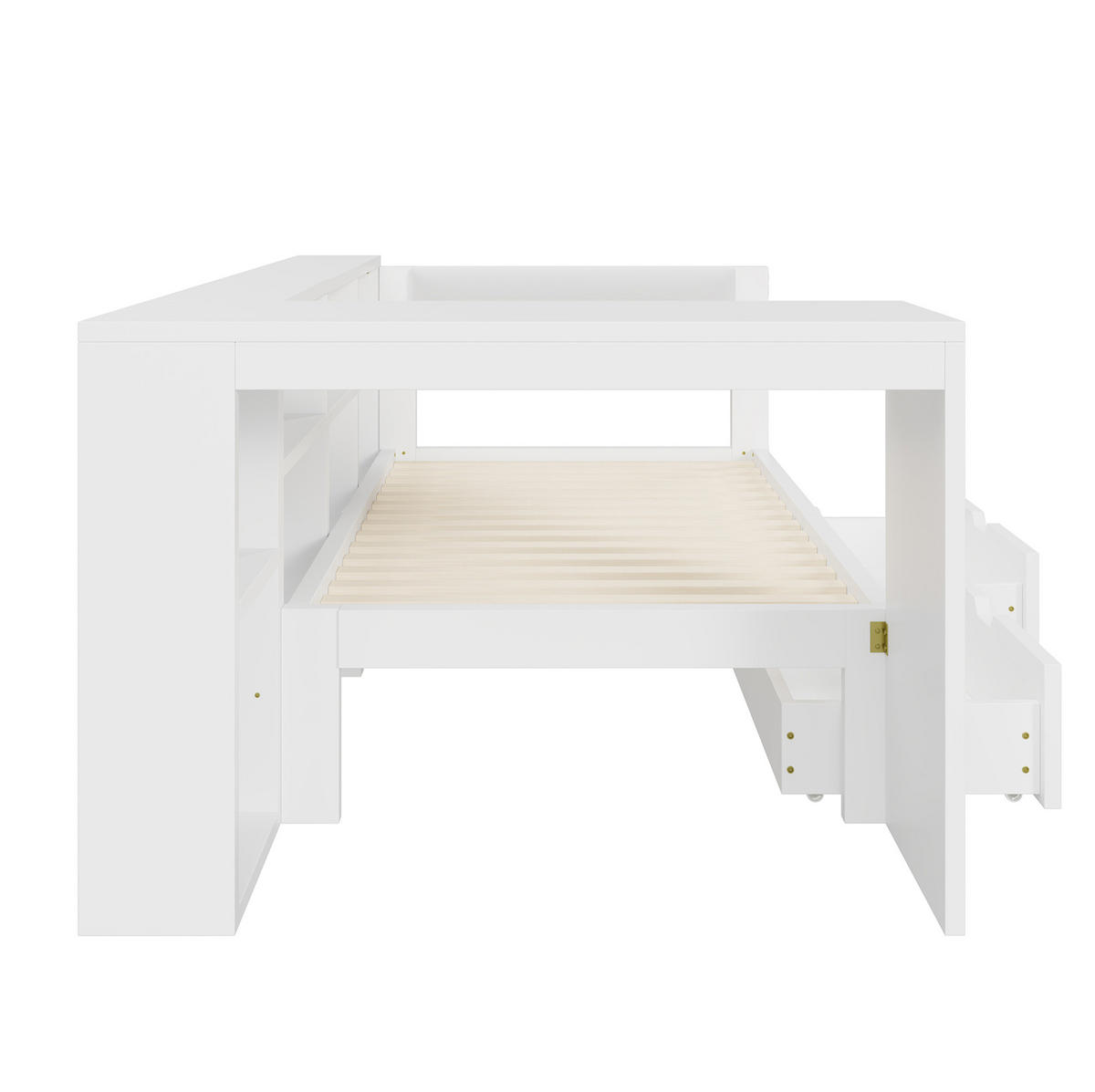 PLATTFORMBETT aus MDF 90x200 cm Weiß mit 2 Schubladen, Ladestation und LED-Beleuchtung - Weiß, Holzwerkstoff (90/200cm) - IVMEU