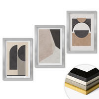 WANDBILDER 3er Set - 20x30 cm Silberner Rahmen - Abstrakte Formen beige braun - Silberfarben, Kunststoff (20/30cm) - ArtPrintCave