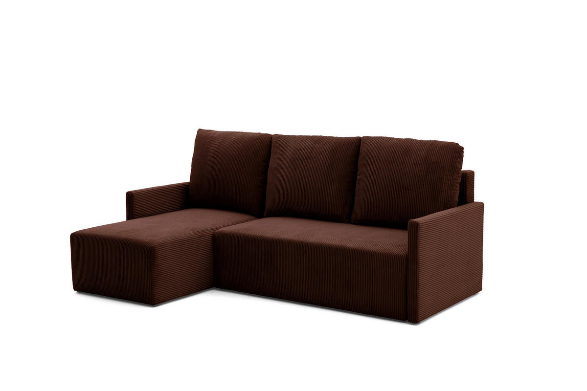 ECKSOFA GARDA L Links mit Schlaffunktion 132x198 Cord Dunkelbraun - Dunkelbraun/Schwarz, Holz/Kunststoff (209/145cm) - NACANAPA