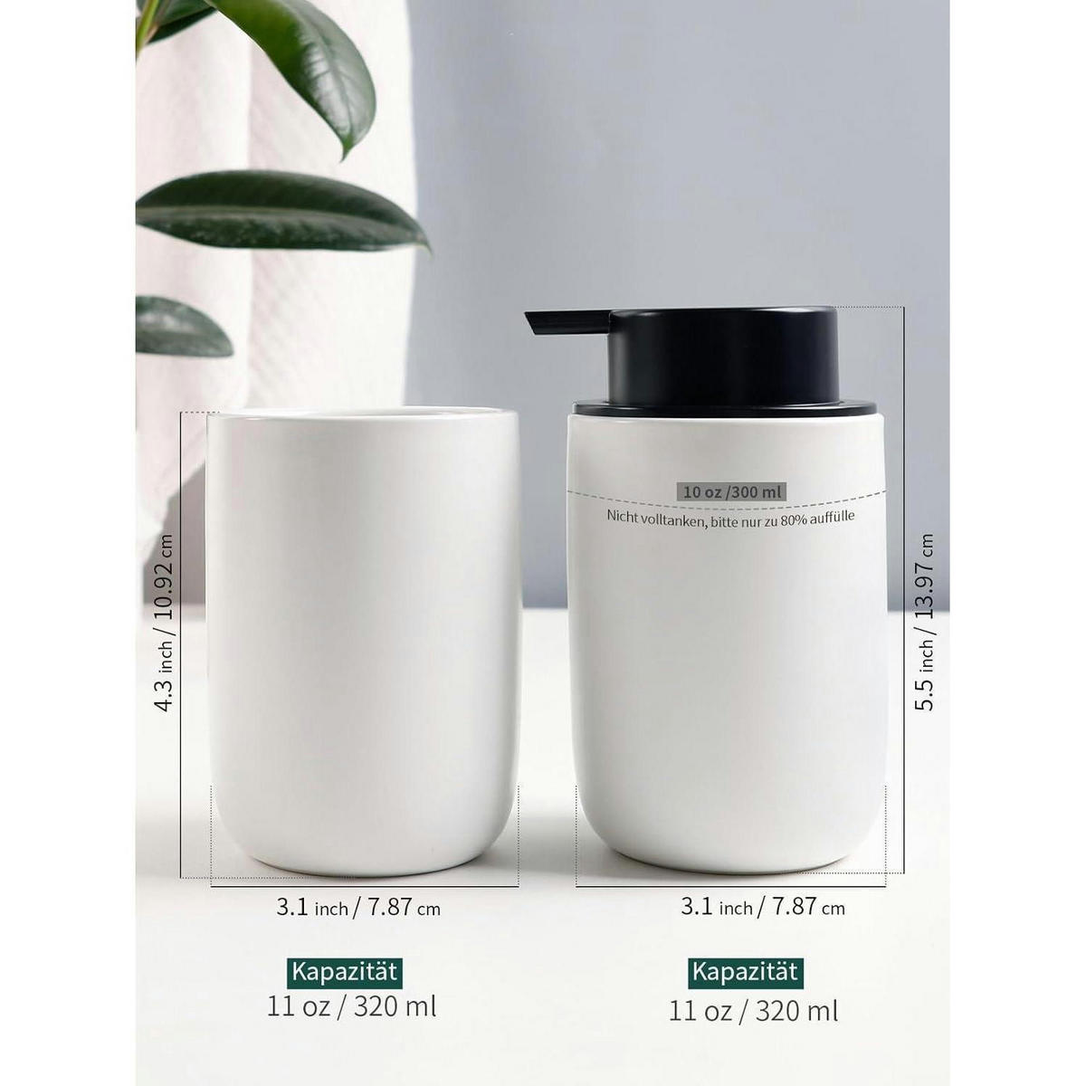 SEIFENSPENDER mit Zahnbürstenhalter Keramik Weiß 350ml - Weiß, Keramik (8/14/8cm)