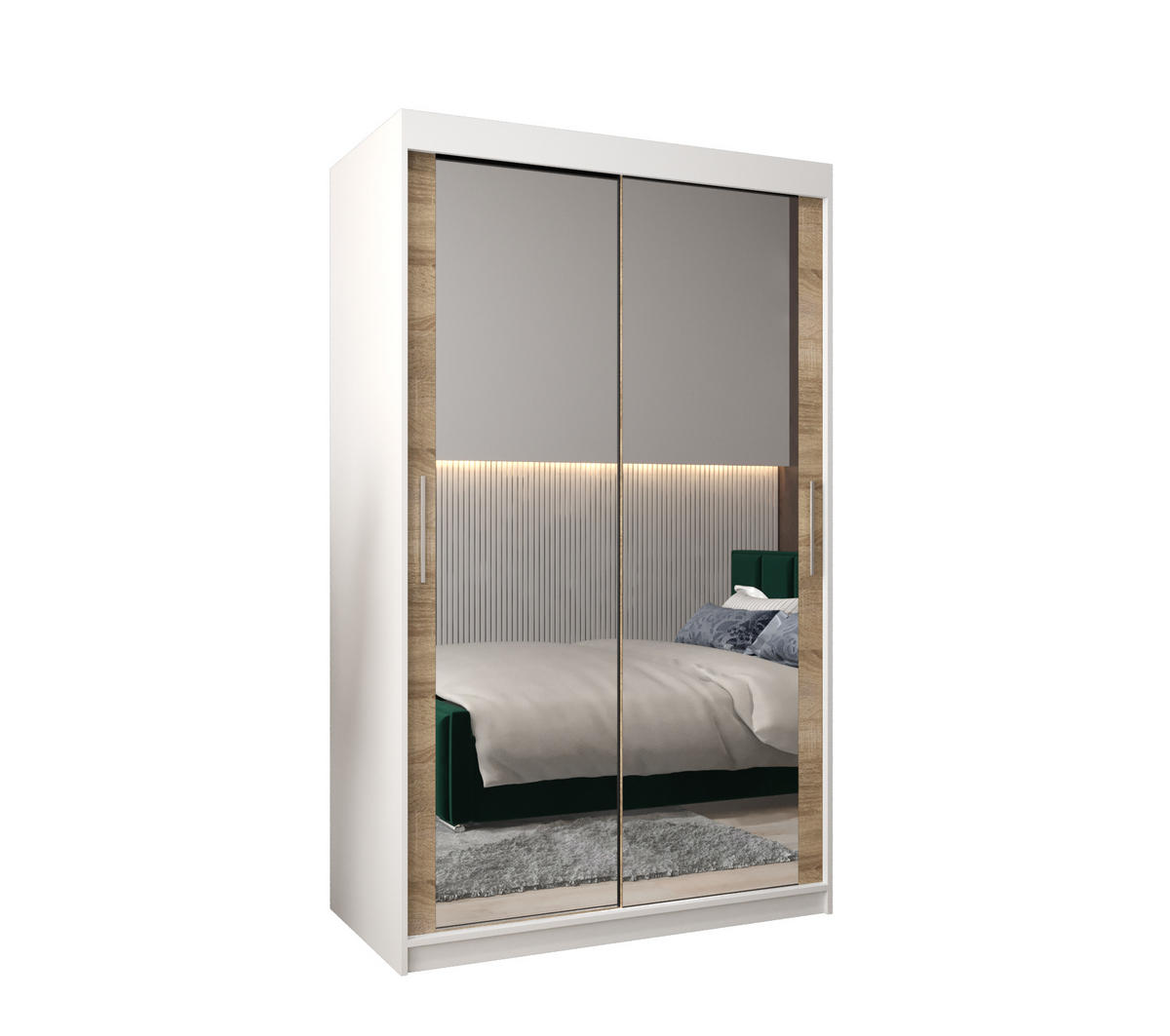 SCHWEBETÜRENSCHRANK 200/120/62 2-türig - Silberfarben/Weiß, Holz/Kunststoff (120/200/62cm) - Abiks Möbel
