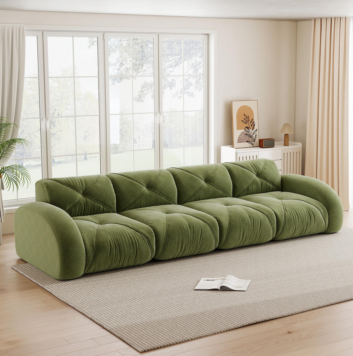 MODULSOFA aus Chenille mit rahmenlosem Komfortdesign Grün - Grün, Textil (95/76/358cm) - Modenvie