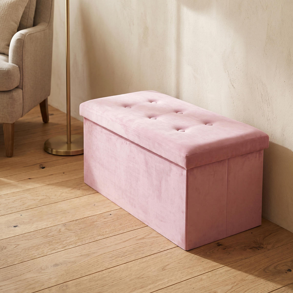 SAMTHOCKER mit Stauraum 76/38/38 cm - Rosa, Textil (38/38/76cm) - SCENA LIVING