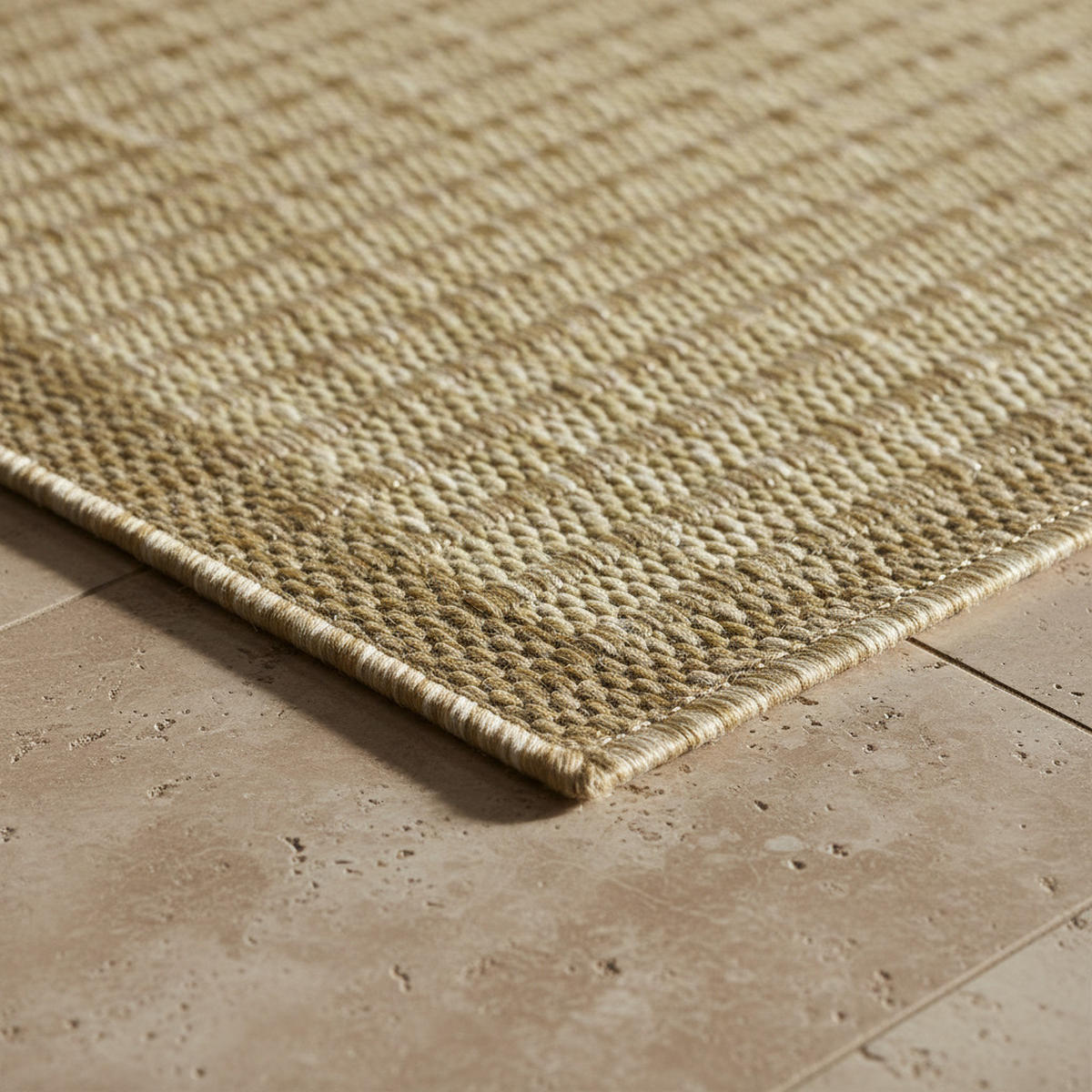 TEPPICH Outdoor Flachgewebe Uni-Farbe Polypropylen Balkon Beige Läufer 60x100 - Beige, Textil (60/100cm) - KADIMA DESIGN