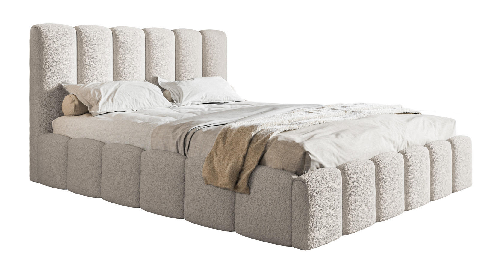 POLSTERBETT 160x200 Palermo mit Bettkasten, Lattenrost, Boucle, Hellgrau - Hellgrau, Holz/Textil (160/200cm) - Emporius