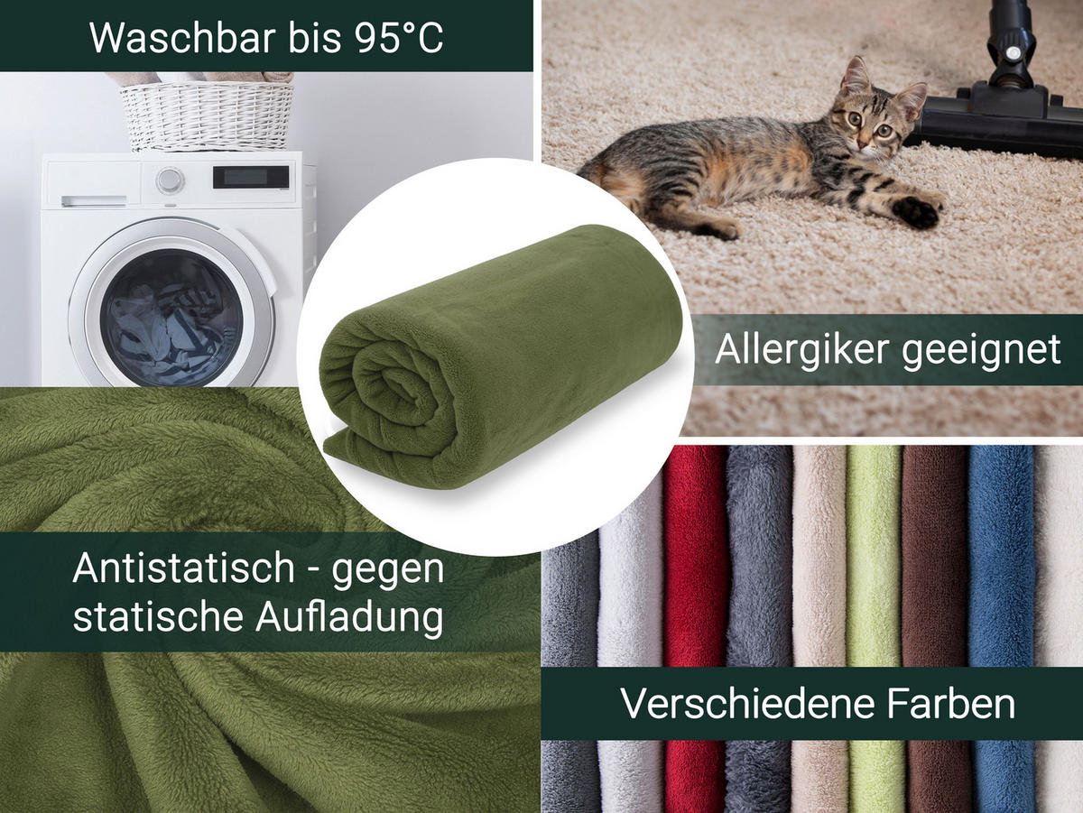 KUSCHELDECKE, 220x240 cm, 100% Polyester - Olivgrün, Textil (220/240cm) - Zollner