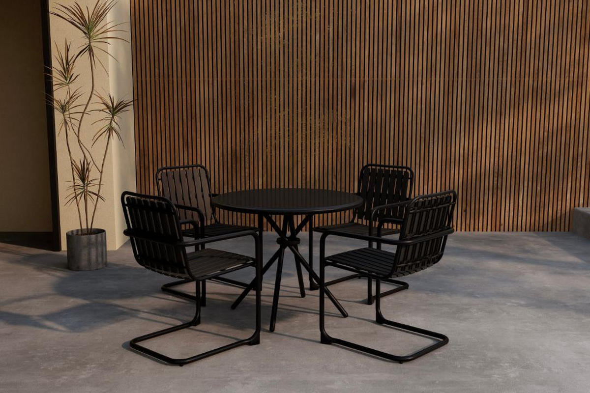 GARTENSET, Chios, Tisch Schwarz, Glas, 90 x 90 x 71 cm, 5-teilig - Schwarz, Glas - ebuy24