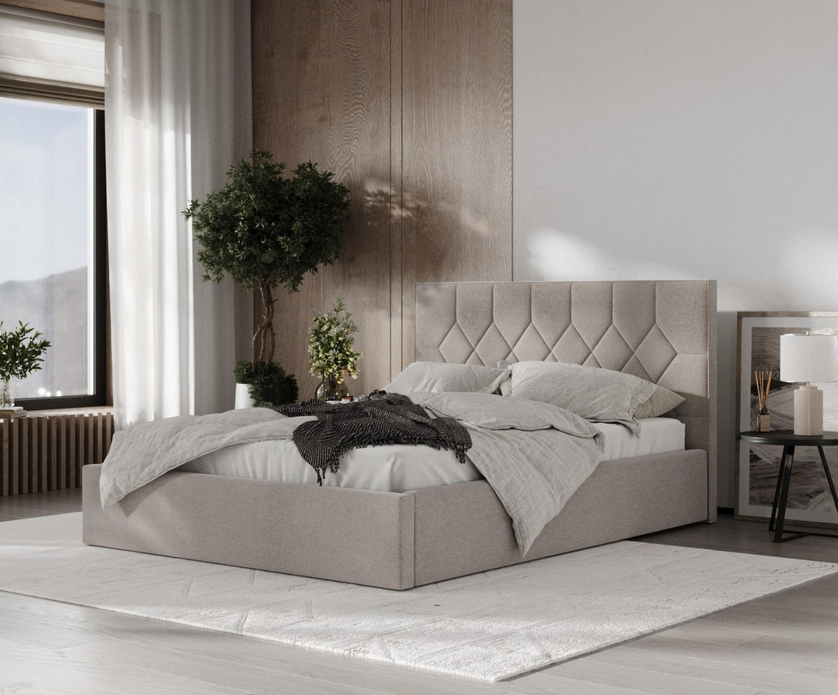 POLSTERBETT Brisa 180/200 cm Beige im Asti Stoff - Beige/Schwarz, Holz/Holzwerkstoff (180/200cm) - AltaBeds