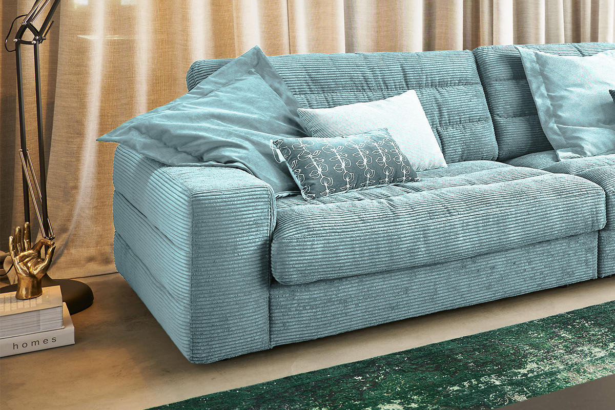 ECKSOFA XL LANA Hellblau Cord - Schwarz/Hellblau, Textil (416/205cm) - KAWOLA