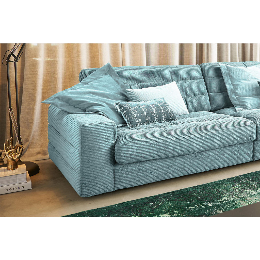 Thumbnail - Kawola Ecksofa, Hellblau, Textil, Echtholz, 4-Sitzer, Füllung: Kaltschaum, Ottomane rechts, L-Form, 416x205 cm, Wohnzimm...