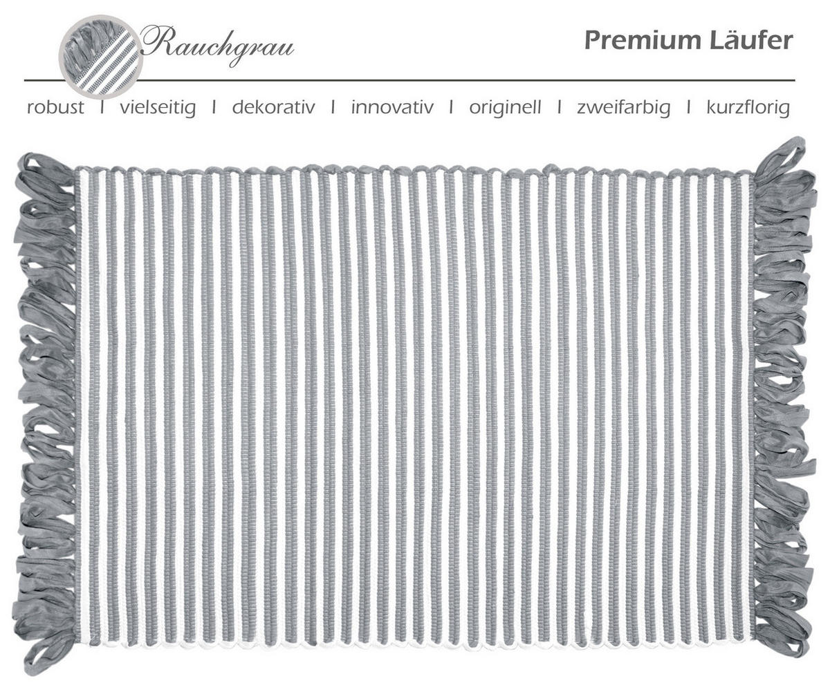 HANDGEWEBTER Läufer 50x70 cm Rauchgrau - Grau, Naturmaterialien/Textil (50/70cm) - Lashuma