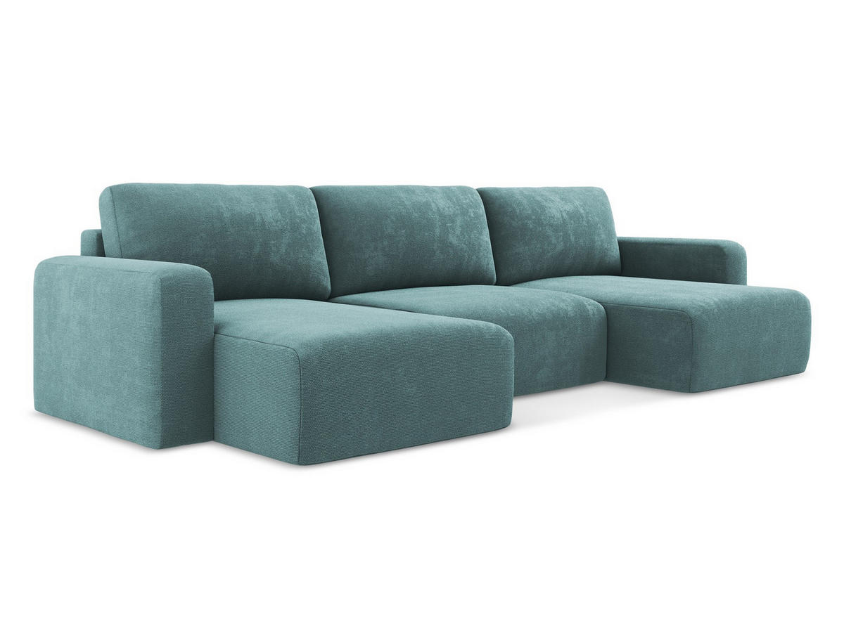 WOHNLANDSCHAFT Chenille Stoff Blau - Blau/Beige, Kunststoff/Textil (332/79/149cm) - Makamii