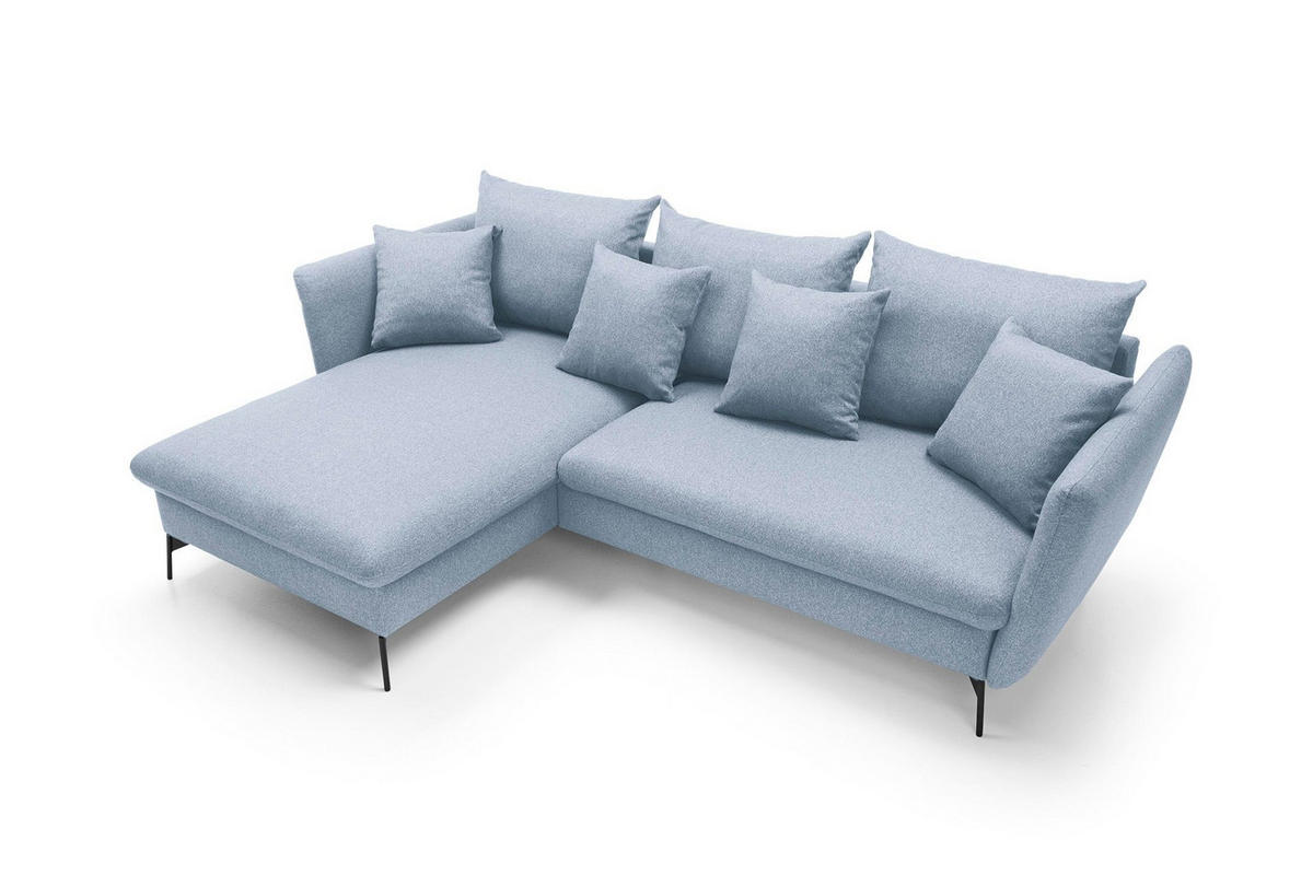 ECKSOFA FERRO Blau Geflochtener Stoff mit Schlaffunktion - Blau, Holz (258/167cm) - MASSENO