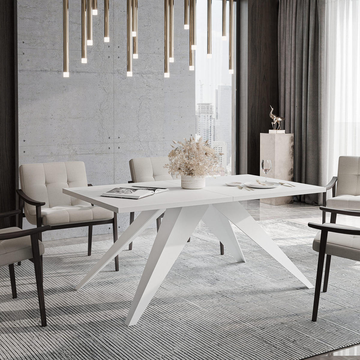AUSZIEHTISCH XANDRO 160/90/76 cm mit Metallgestell, Weiß - Weiß, Holzwerkstoff/Metall (90/160/76cm) - Idohome