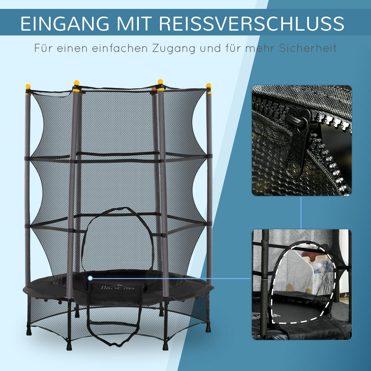 KINDERTRAMPOLIN - Schwarz, Kunststoff/Metall (140/140cm) - HOMCOM