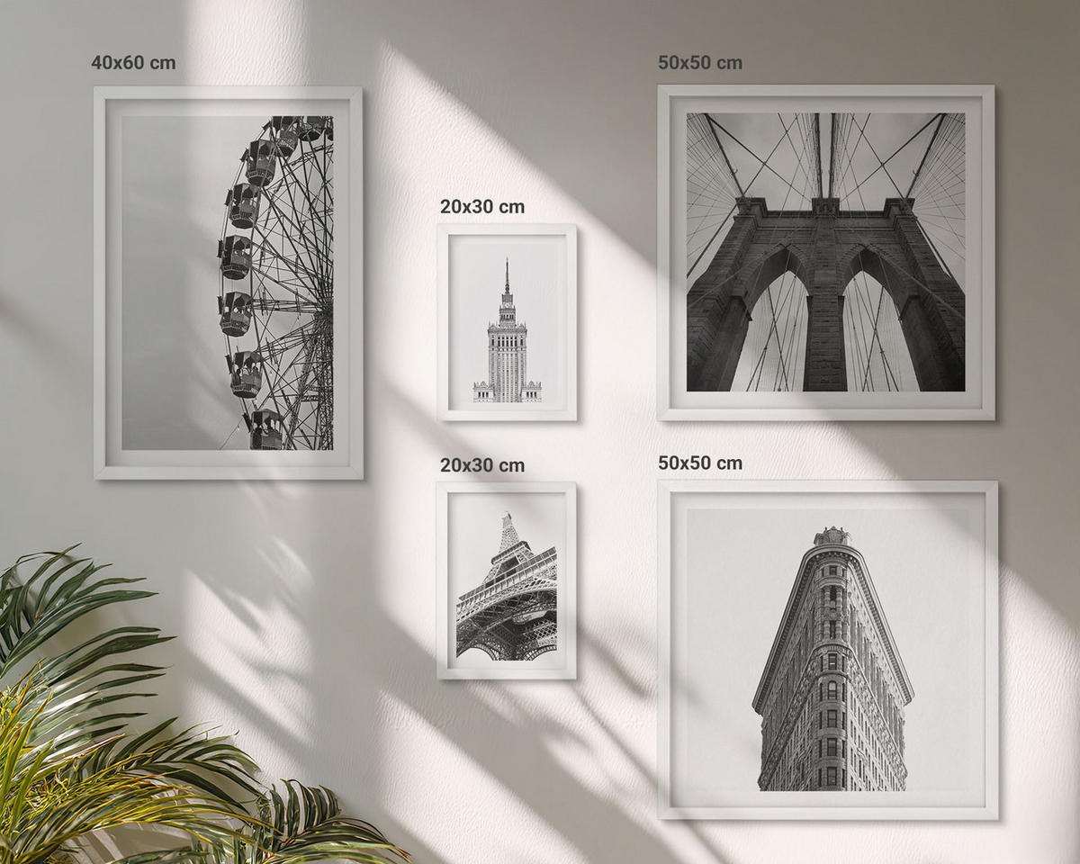 BILDER SET 5er Set - 50x50 cm & 20x30 cm & 40x60 cm Weißer Rahmen - Architektur Schwarz-Weiß-Minimalismus - Weiß, Kunststoff (40/60cm) - TULUP
